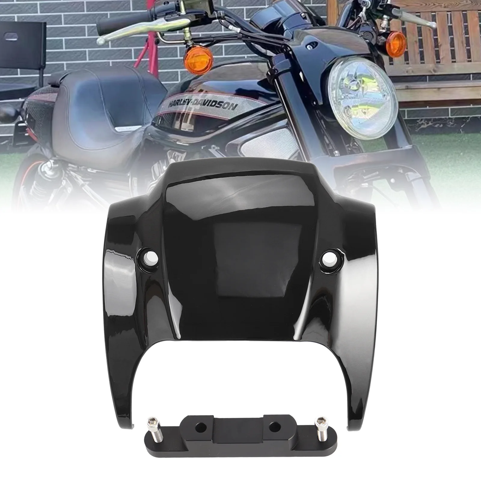 

Suitable for Harley soft-tailed streetfighter, bright black hood, modified spoiler front windshield pig head cover 18-23 years