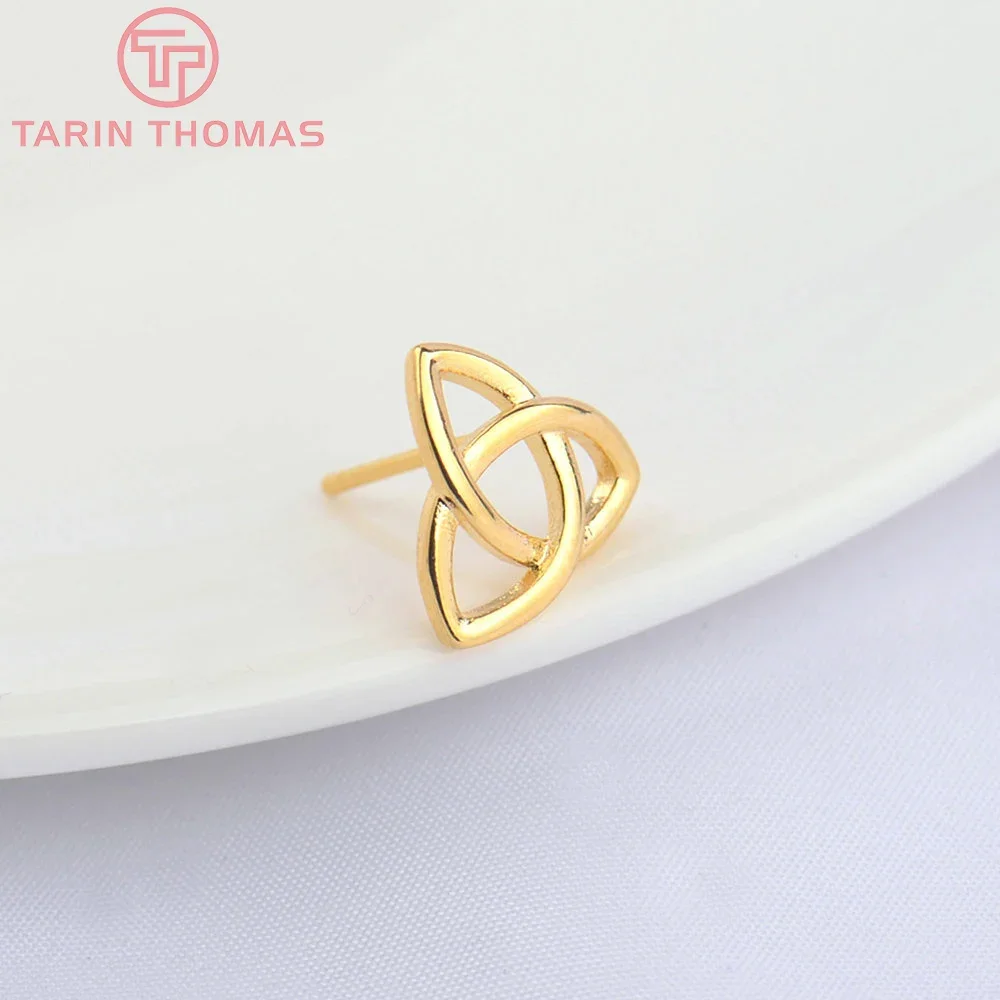 Pendientes de botón triangulares de latón de 11MM y 24K, accesorios de joyería Diy de alta calidad, venta al por mayor, 10 unidades, 4905