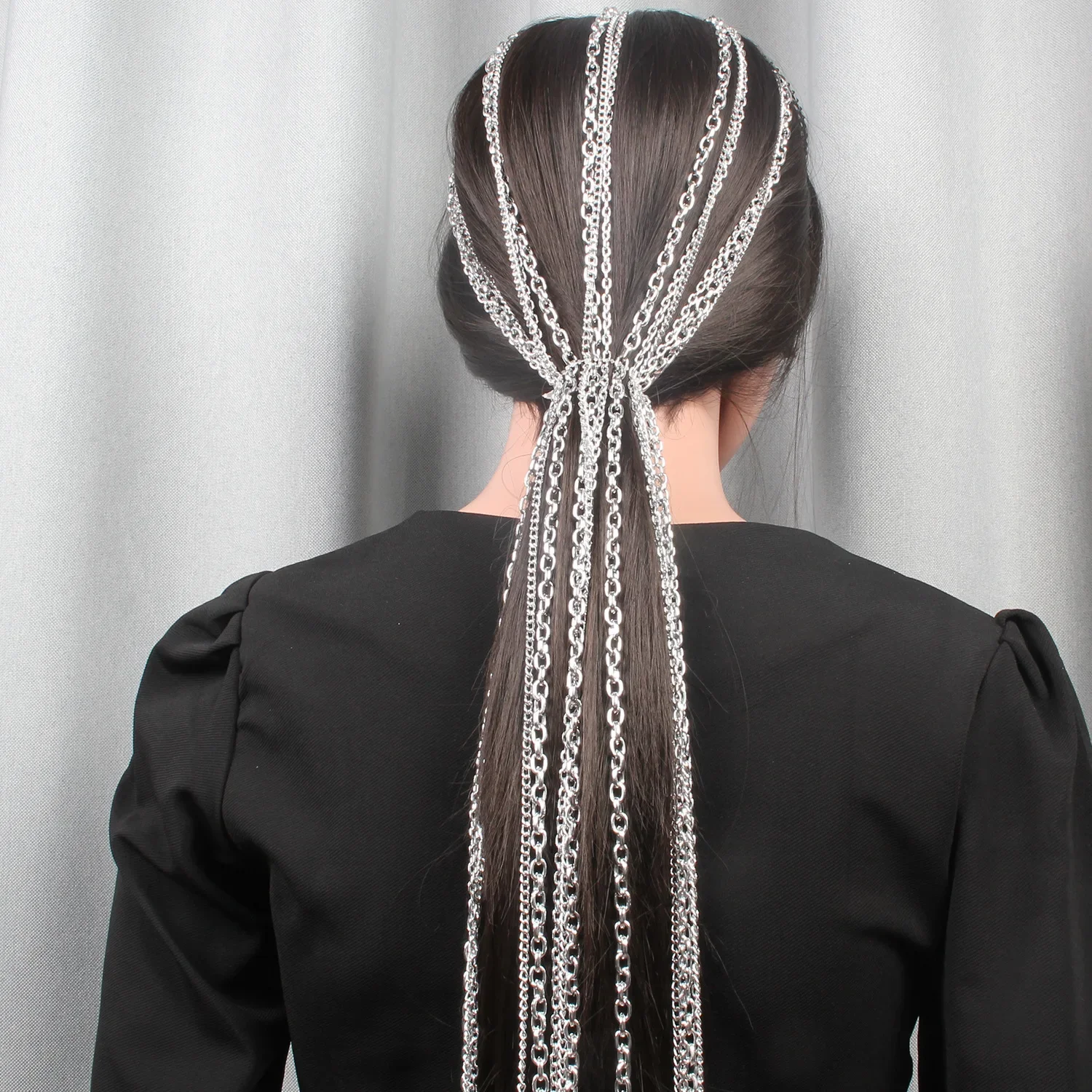 

Long Silver Tassel Headband Blingbling Hair Chain Punk Hair Hoop Bridal Jewelry for Women Girls Wedding Party Hair Accessories
