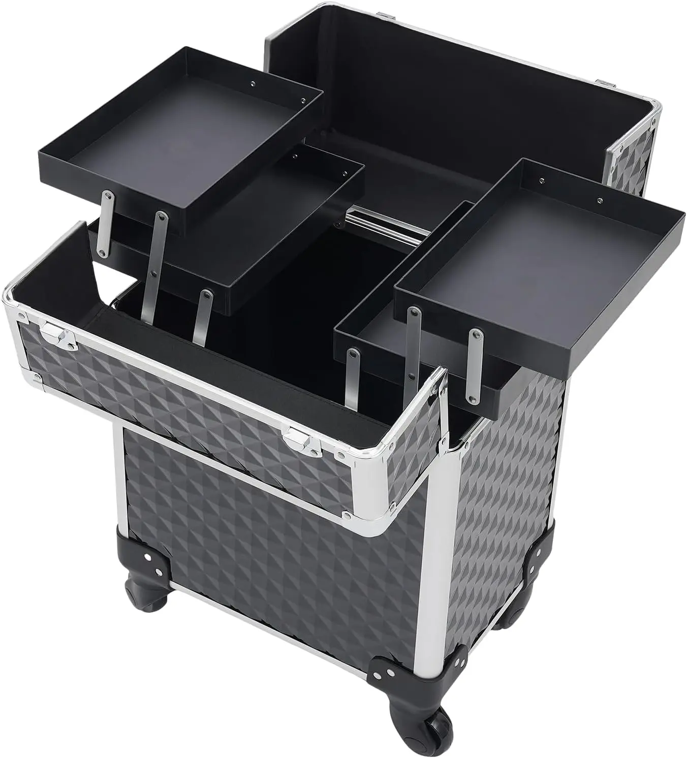 Rolling Makeup Case, Rectangular Makeup Train Case Large Storage Travel Makeup Trolley Cosmetic Case With 2 Keys, Makeup Travel