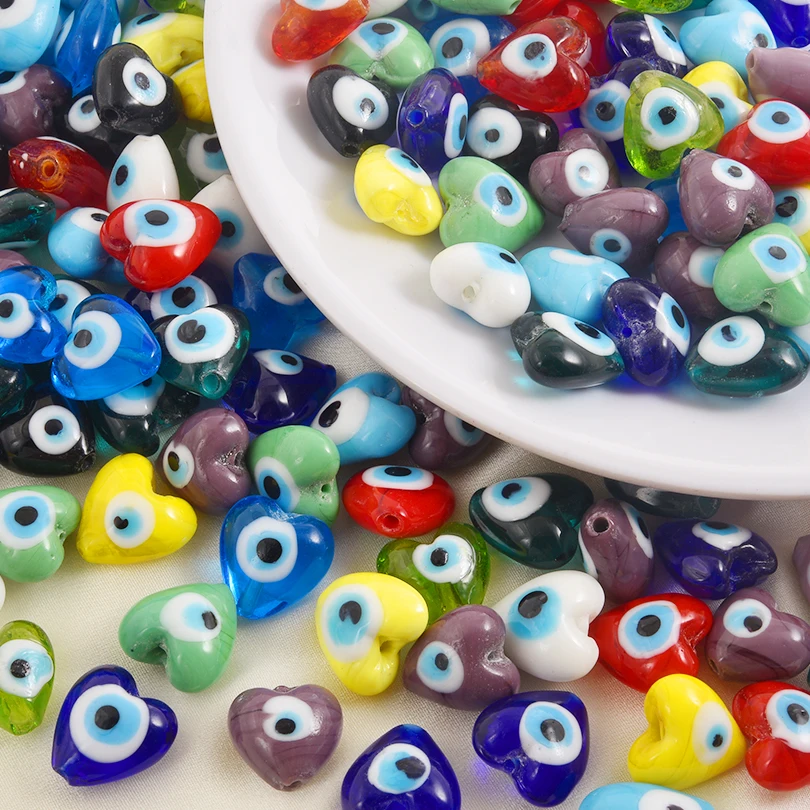

17pcs/Lot Colorful Glass Bead Heart-Shaped Turkish Evil Eye Spacer Beads For Earrings Necklaces Accessories Diy Jewelry Making