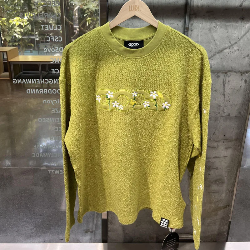 

Новый стиль, футболка с длинным рукавом Good Brand, американская уличная футболка с вышитыми цветами, пуловер с круглым вырезом, футболка для мужчин и женщин
