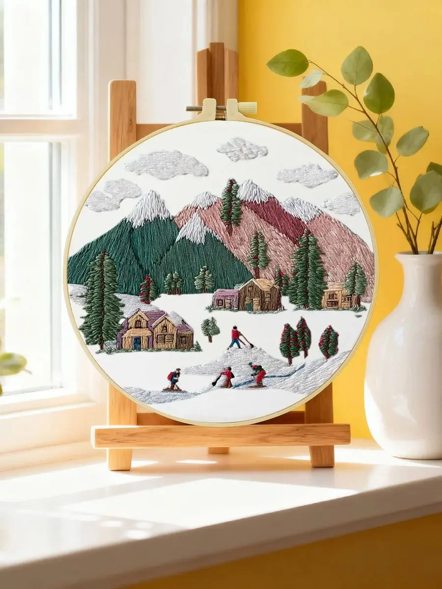 1 Stück 20X20CM/15X15CM 7,87/6,3 Zoll Ski-Stickerei-Starter-Kit DIY-Kit DIY-Stickerei-Set Handarbeiten Heimdekoration Nadelkunst – Detail 6