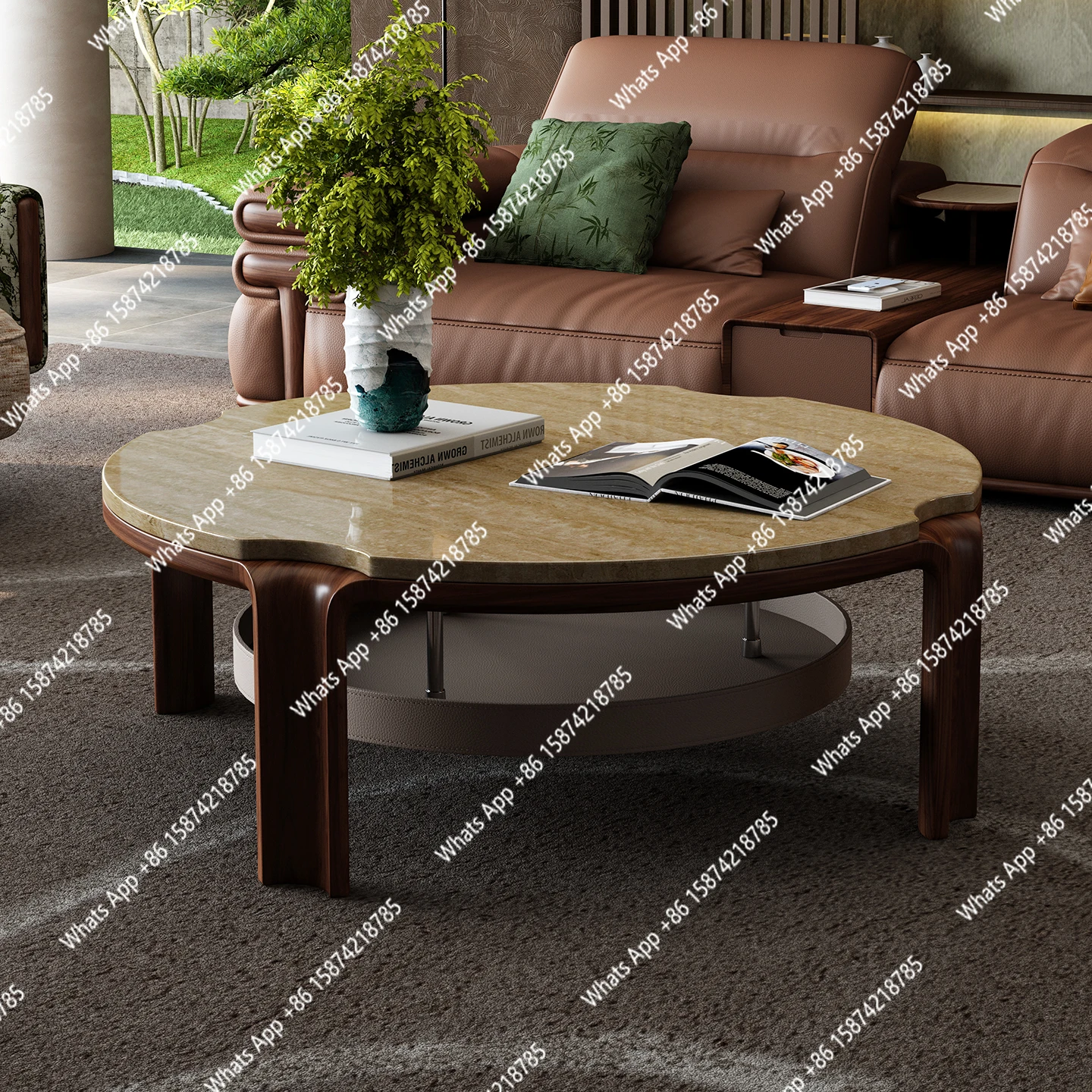 Natural travertine round coffee table living room coffee table small apartment coffee table living room new high-end sense