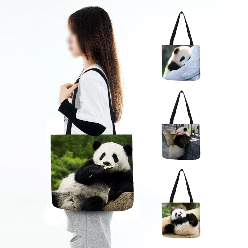 Really Cute Panda Print Shoulder Bag Women Ladies Tote Handbag Large  Capacity Shopper Shopping Bags for Grocery Eco Friendly