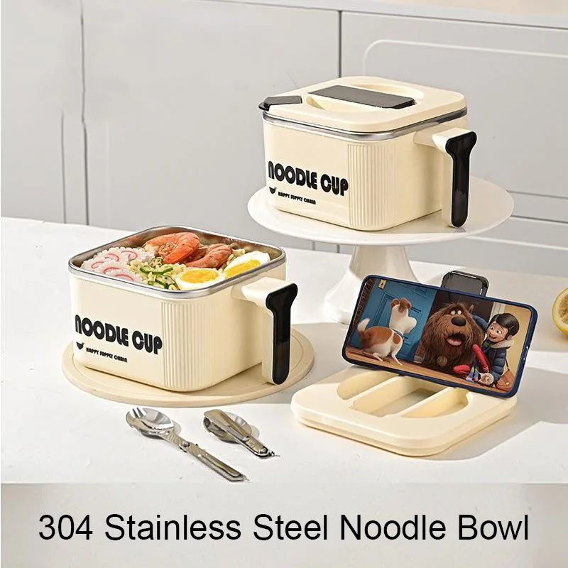 304 Stainless Steel Lunch Box Large Capacity Instant Noodle Bowl Large Capacity Ramen Bowl Microveoven Safe Bento Lunchbox