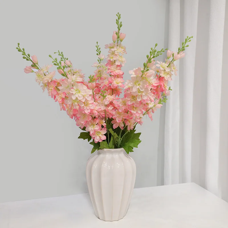 Yannew 6pcs Pink Silk Artificial Delphinium Flowers Long Stem for Wedding Table Centerpieces Indoor Home Floral Vase Decoration