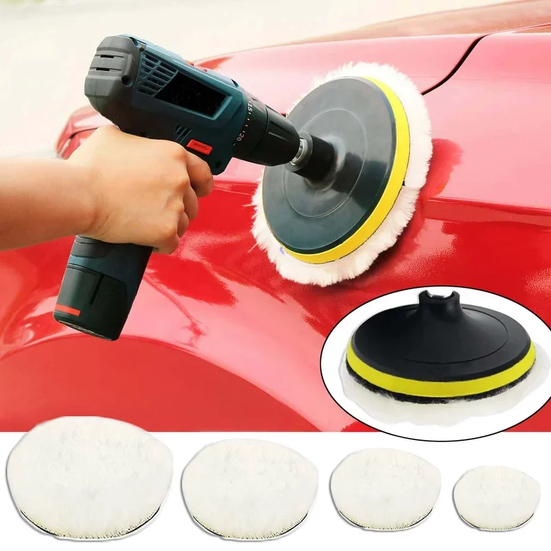 5 Sizes Wool Polishing Disc Car Body Waxing Polisher Imitated Wool Sponge Pad Auto Beauty Waxing Discs Pads Tools 3/4/5/6/7 Inch