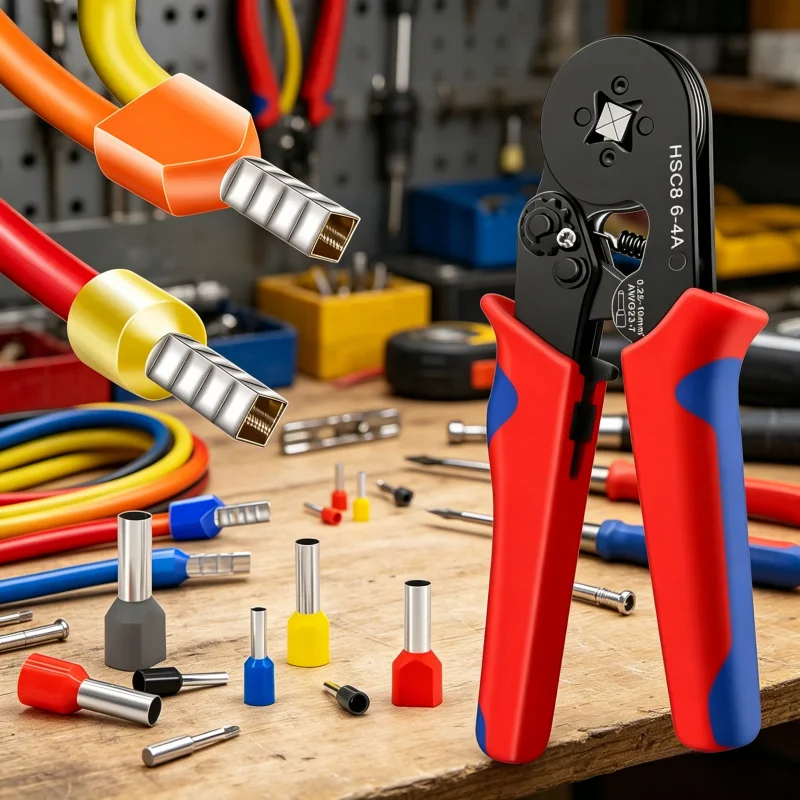 HSC8 6-4A Crimping Tool for 0.25-10mm Ferrule Tubular Terminals & 23-7AWG Wires, Electrician Clamp Set