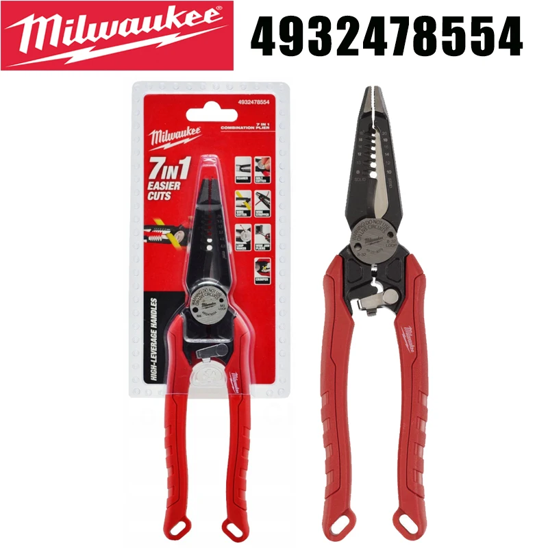 Milwaukee 4932478554 7-in-1 High-Leverage Combination Plier Wire Stripper Cutter Crimper Multitool for Electricians