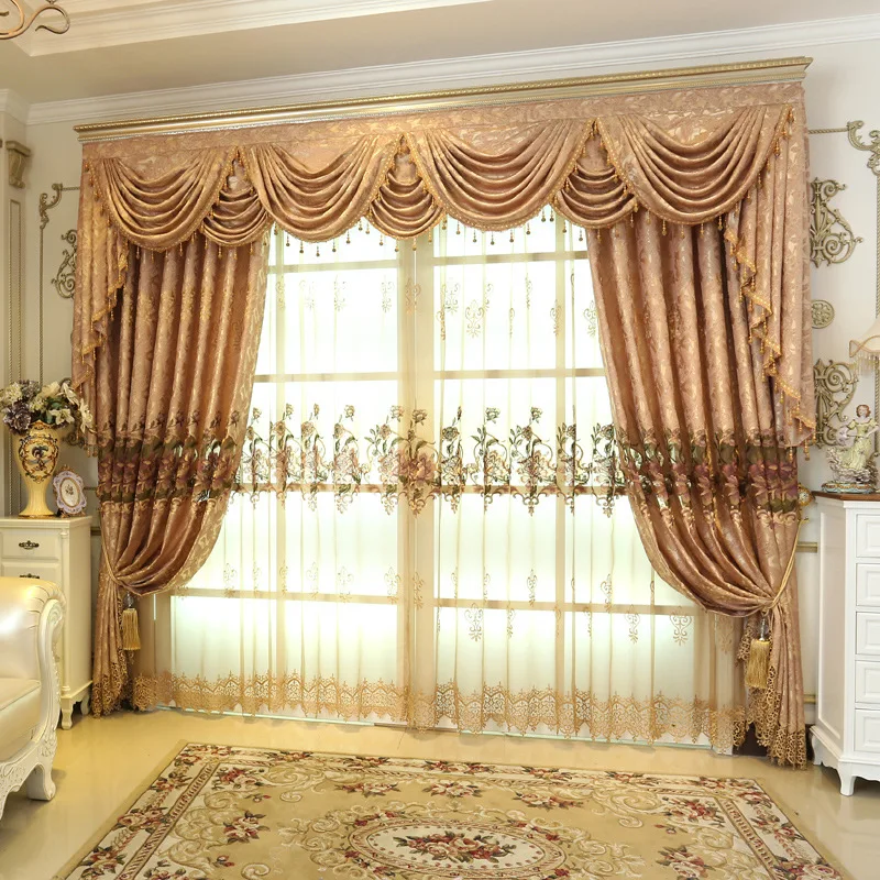 

Curtains for Living Dining Room Bedroom Hollow Embroidery European Style Windows Door Kitchen Palace Good Quality Semi-shading