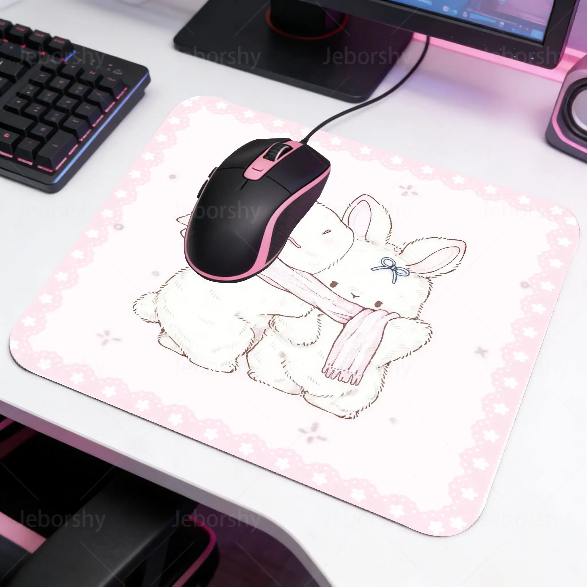 Pink Healing Cute Animal Mouse Pad, Non-slip Washable Rubber Base Desk Mat, Durable Keyboard Mat for Esports & Office