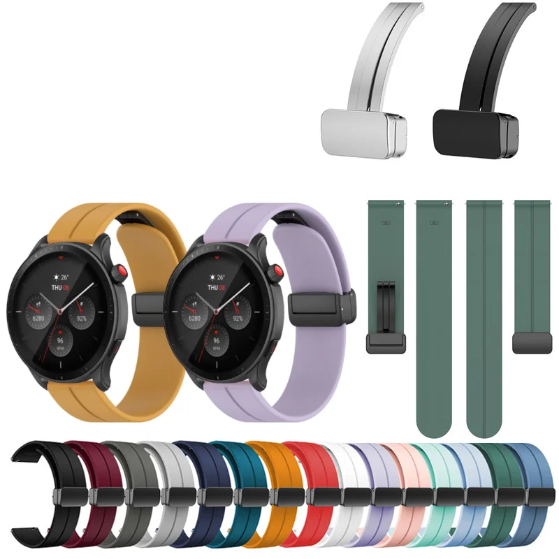 Untuk Huami Amazfit GTR 2 2e 3 4 Pro GTR 42 47Mm PACE Stratos 2 2S 3 20 22Mm Gelang Tali Silikon Gesper Magnetik Lipat
