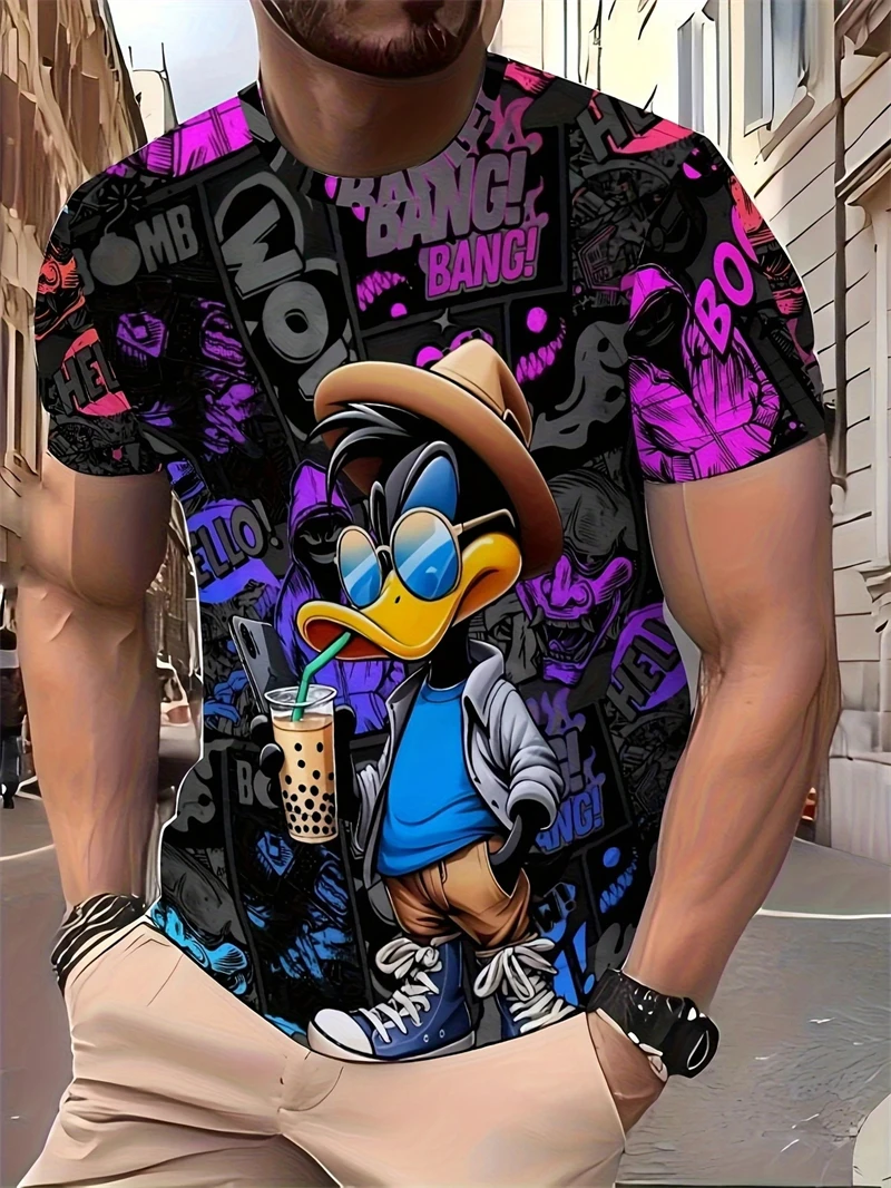 

New Men's 3D Cartoon Duck Print T-Shirt Soft Stretch Polyester Fabric Soft Stretch Polyester Fabric For Men Casual Summer Top