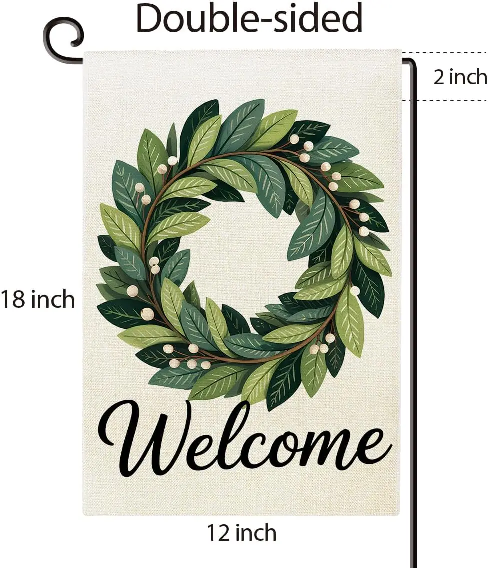 Welcome Spring Summer Garden Flag Double Sided Magnolia Leaves Wreath Burlap House Flag Outdoor Seasonal Decorations for Yar yyi