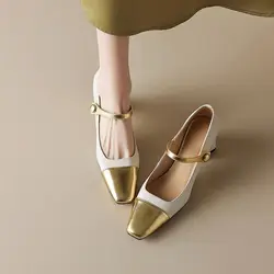 Gold Mary Jane Ladies Summer Footwear High Heels on Heeled Square Japanese Style Lolita Gothic Pumps Shoes for Women 2024 Casual