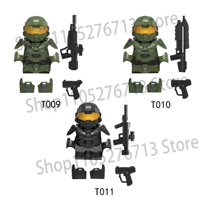 Conjunto de 3 Peças: Novo Modelo de Blocos de Montar do Sargento Haloed UNSC Spartan, Figuras de Ação, Brinquedos e Presentes