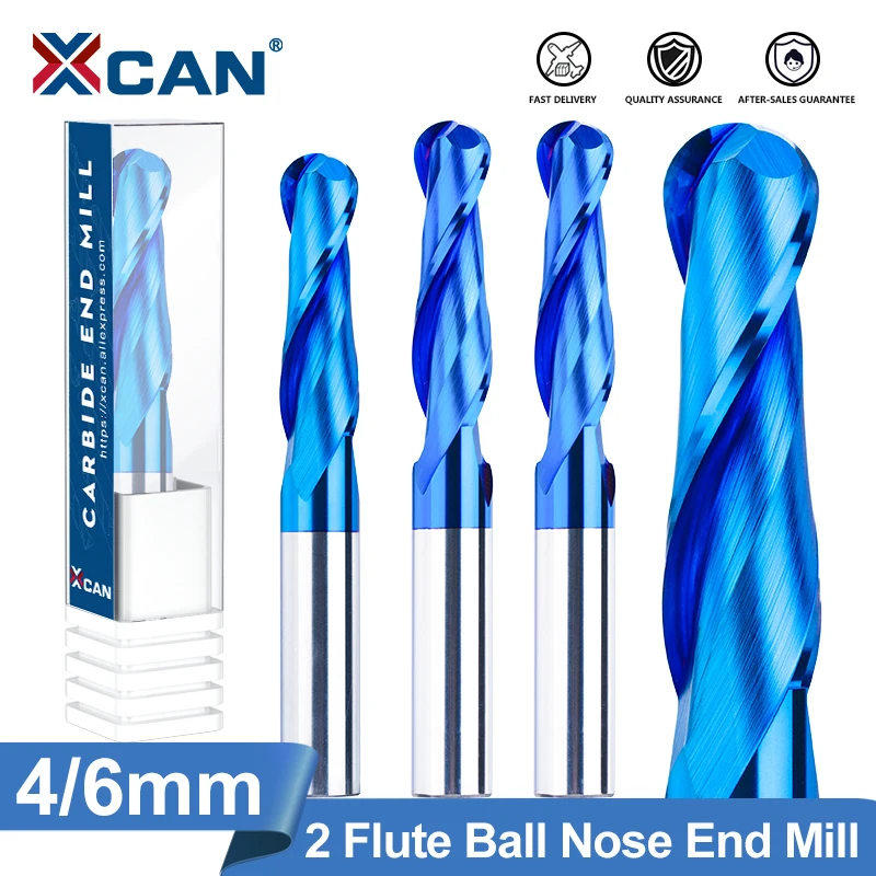 XCAN Ball Nose End Mill 4/6mm Shank 2 Flute CNC Router Bit Nano Blue Coated Carbide Milling Cutter 