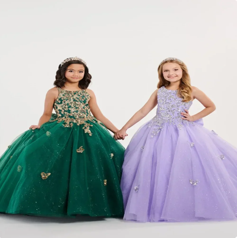 

Customized Green Flower Girl Dresses For Wedding Puffy Sleeveless Floor Length Princess Birthday Party Prom Pageant Ball Gowns