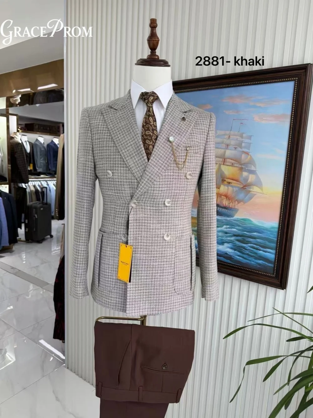 Classic Textured Double Breasted Men Suit Notch Lapel Business Wedding Groom Suit 2027 2PCS Blazer Pants Formal Costume Homme