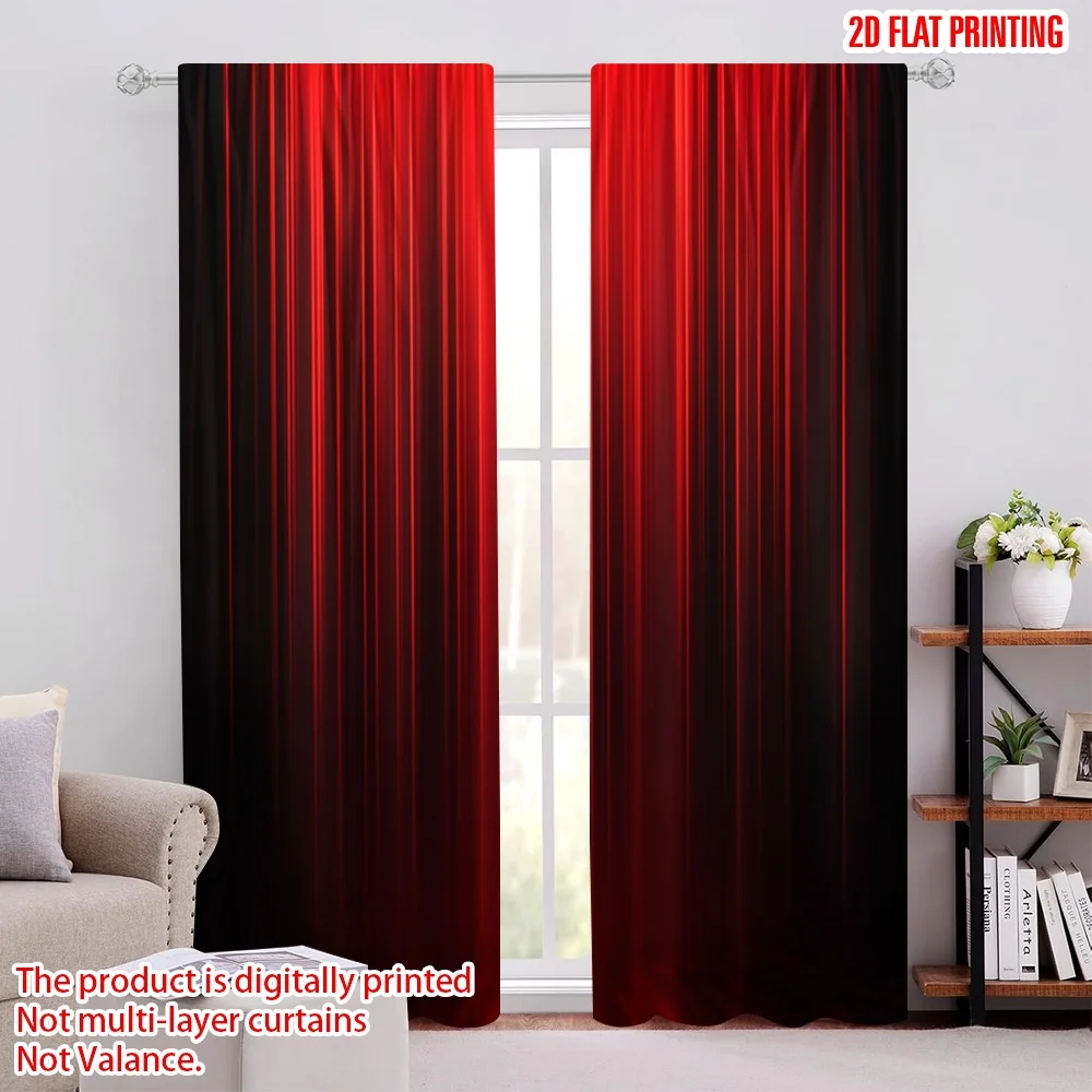

2pcs Curtain Red and Black Gradient Stripe Design Printing Durable 100% Polyester Fabric,Without Electricity Family Party