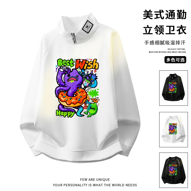 

Новая толстовка с принтом в гонконгском стиле 2026, весенняя новая мужская толстовка с длинными рукавами, корейский стиль, крутая и стильная, свободная и