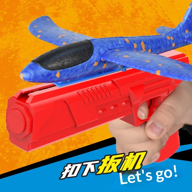 Nieuwe kinder katapult vliegtuigpistool met flitsende schuimvliegtuigen en cartoon vlieger katapult buitenspeelgoed voor jongens kinderen