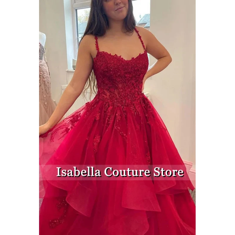 Red Wedding Dress Glitter Embroidery Prom Dresses Fluffy Tulle Multi-layer Formal Occasions Vestidos De FiestaCustomize