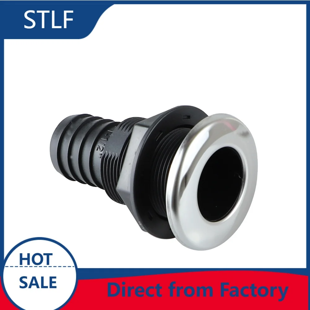 

stlf Marine Yacht Fittings Steel Cover Plastic Thru Hull Outlet ABS Black White Thru Hull Boat Drain Outlet for Hose Dia 1-1/4"
