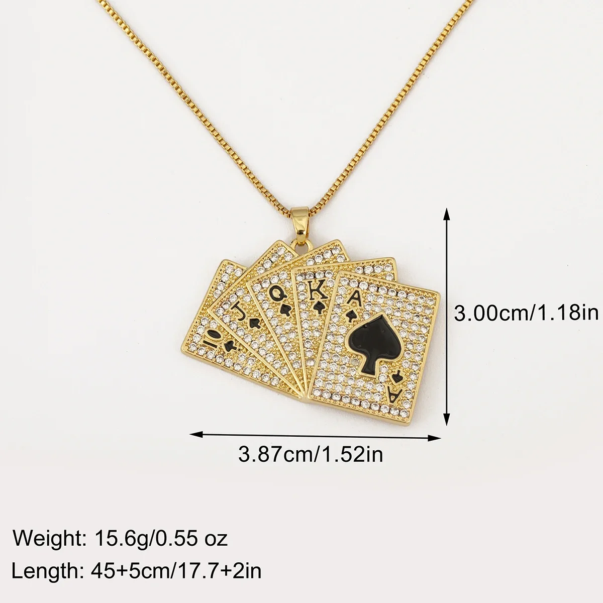 Nidin New Fashion Square Shape Poker Playing Cards Pendant Necklace For Female Male Punk Style Pave Shiny Crystal Zircon Jewelry