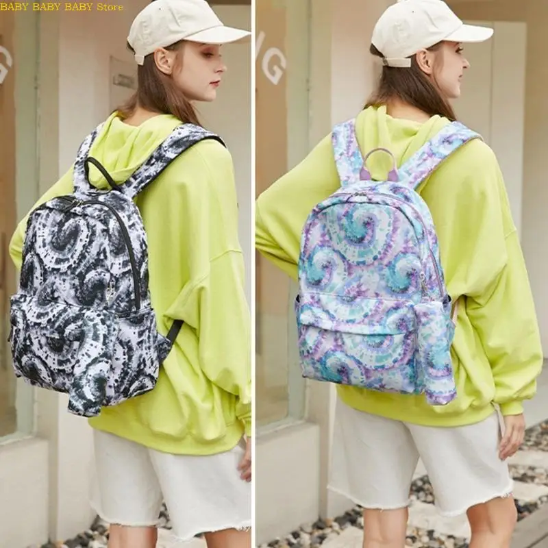 

Q81A Tie-Dye Print Book Bags for Women Student School Bag Lunch Bag Large Capacity Travel Backpack Work Backpack Pencil Case