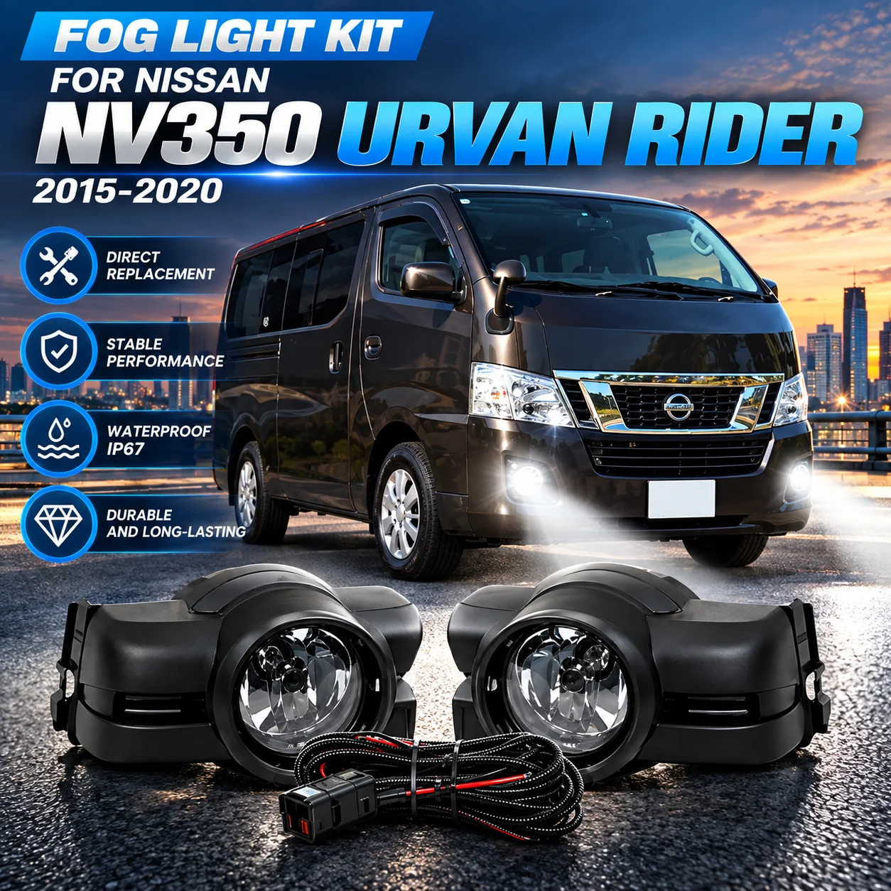 NS760 Fog Light Kit For Nissan NV350 Urvan Rider 2015+ Front Bumper Fog Lamp Complete Set with Switch