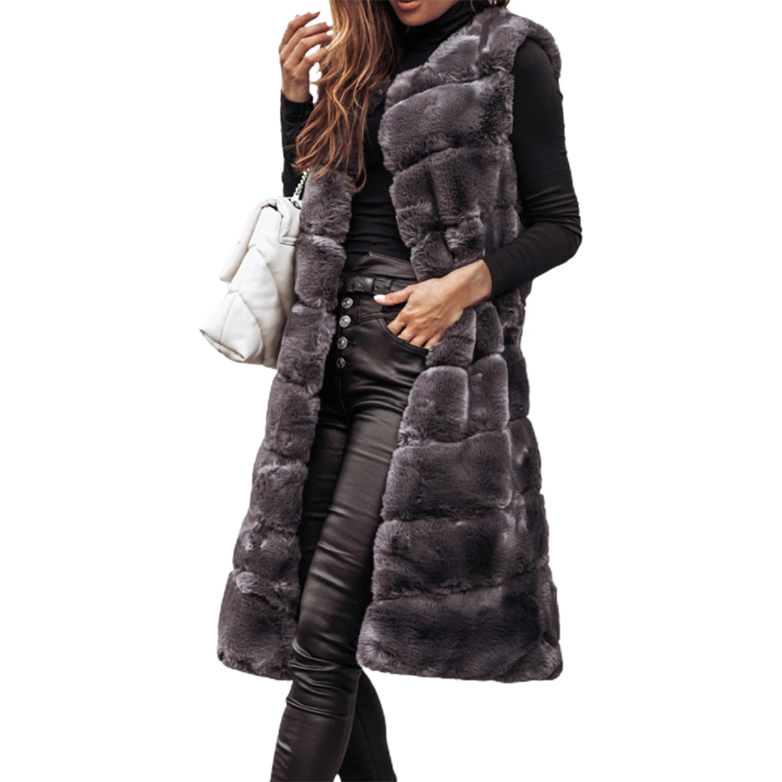 Vrouwen Vest Effen Kleur Ronde Hals Faux Fur Dikke Hals Bovenkleding Voor Dagelijks Dragen