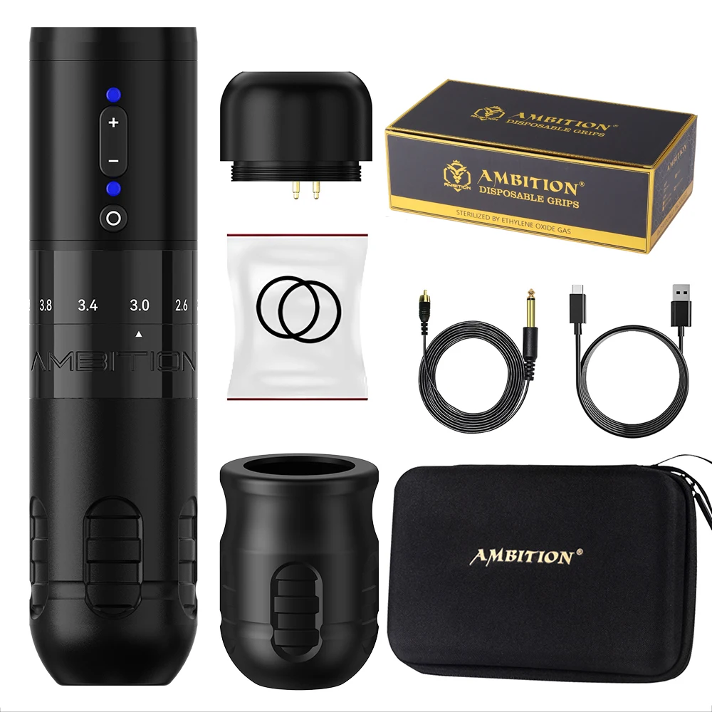 Ambitie Paco Draadloze Tattoo Machine Verstelbare Slag 2.2-4.2mm 2000mAh Coreless Motor Roterende Batterij Pen Voor tattoo Artist