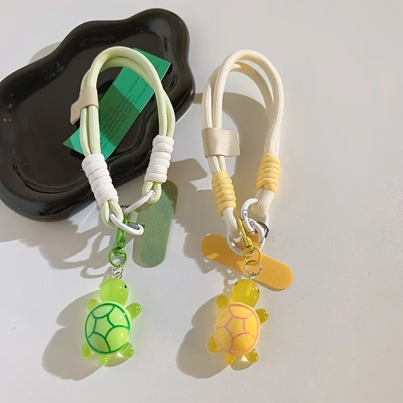 حبل هاتف عالمي مضفر قطعة واحدة - سحر سلحفاة لطيف، حزام معصم قابل للفصل مع رقعة وحلقة مضادة للسرقة/مضادة للفتش