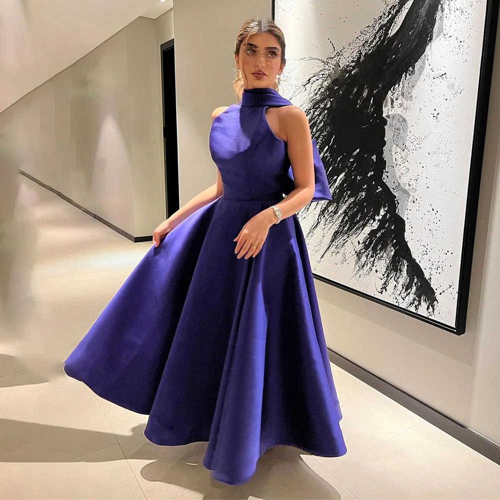 A-line Pleat Sleeveless Backless Evening Party Dresses Solid Color Satin Chic and Sophisticated Prom Gowm платья на торжество