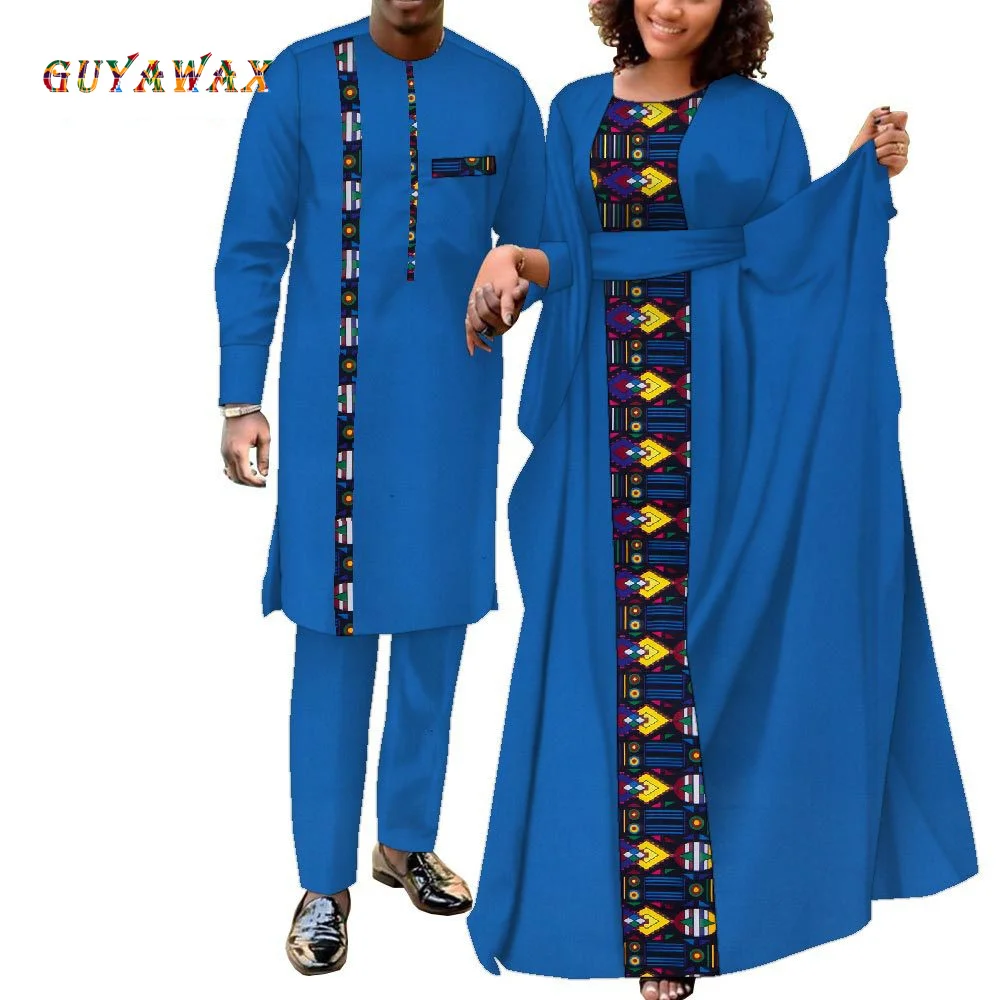 Vendita Abiti con stampa africana per donna Abiti da coppia abbinati Abiti da uomo Set di top e pantaloni lunghi per la festa di nozze Dashiki Abaya