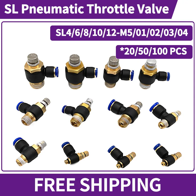 

SL Pneumatic L Type Speed Flow Controller 4-12mm OD Hose Tube 1/8''1/4'' 3/8'' 1/2'' Male Gas Airflow Limit Valve Quick Fitting