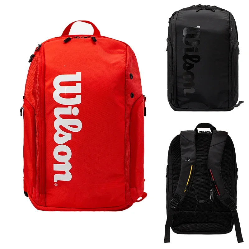 Wilson Super Tour tas tenis, ransel isolasi merah saku desain minimalis olahraga tas tenis dua warna tahan maksimum 2 raket