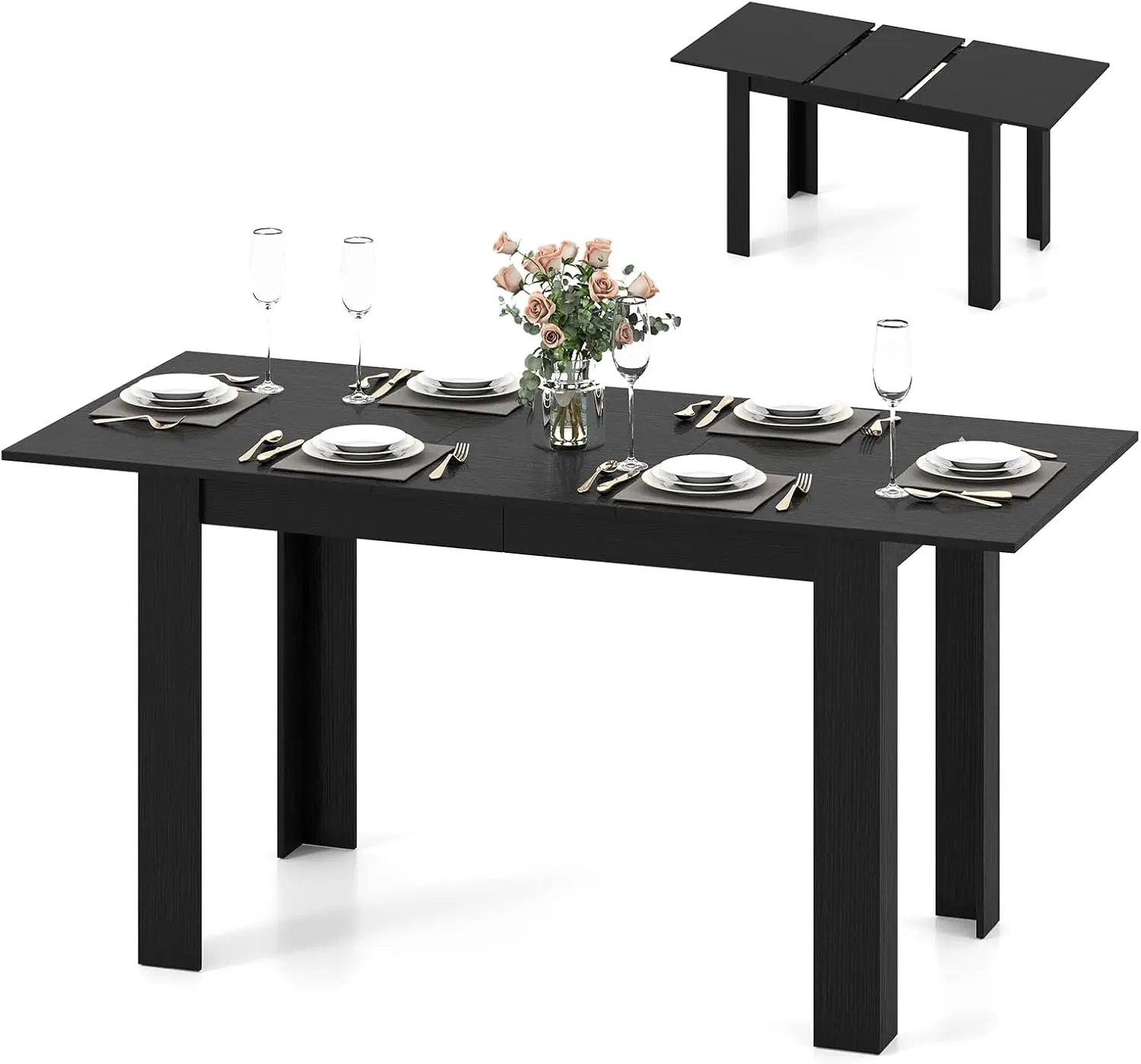 Extendable Dining Table for 4/6/8,Space-Saving Transformer Table for Dinette, Home Office, Living Room, Small Space (Black)