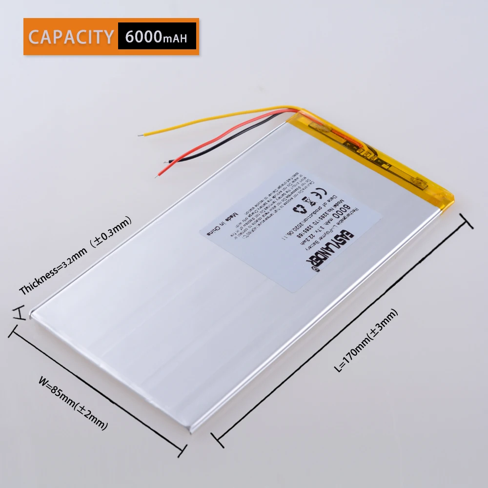 3 line  3285170 3.7V 6000MAH LI-polymer  Battery for Prestigio Grace 3101 3201 4g  8 inch 9inch 3285168 3085170 Alldocube