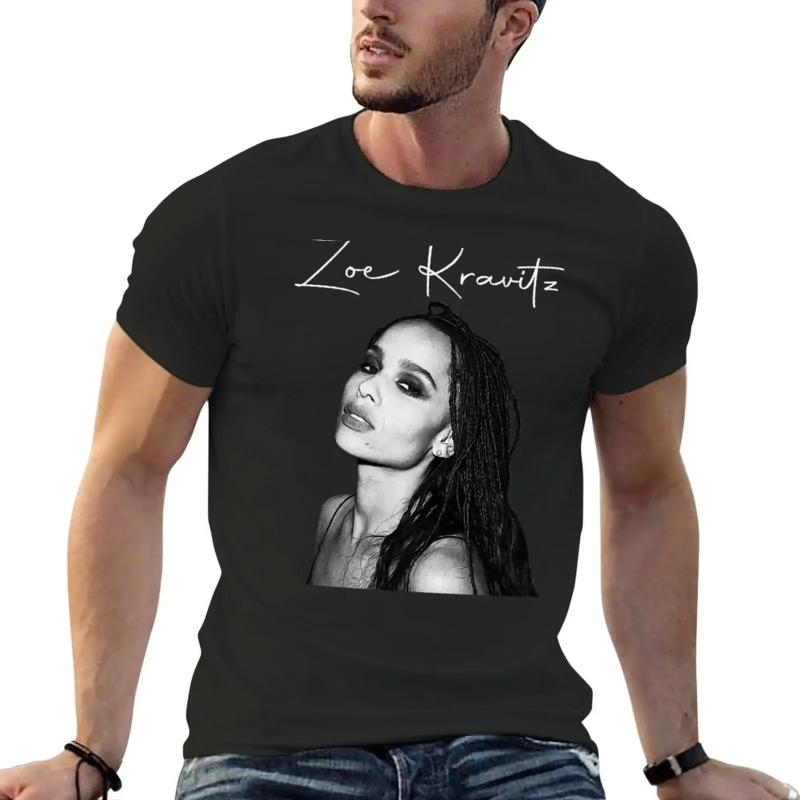 

Zoe Kravitz Artwork T-Shirt kawaii clothes Short sleeve tee anime compression shirt men