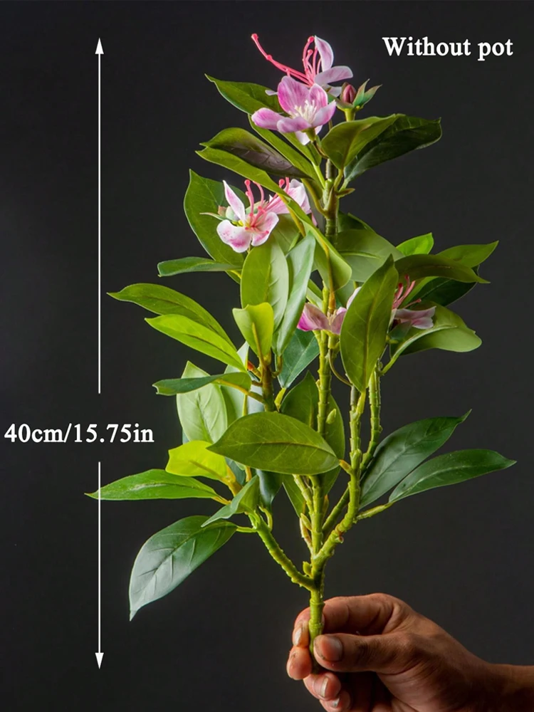 21–40 cm künstliche Azaleen-Pflanzen, künstlicher Gummibaum, tropische Palmenblätter, künstlicher Ficus mit Blumen, grüne Kunststoffpflanzen für Zuhause – Detail 19