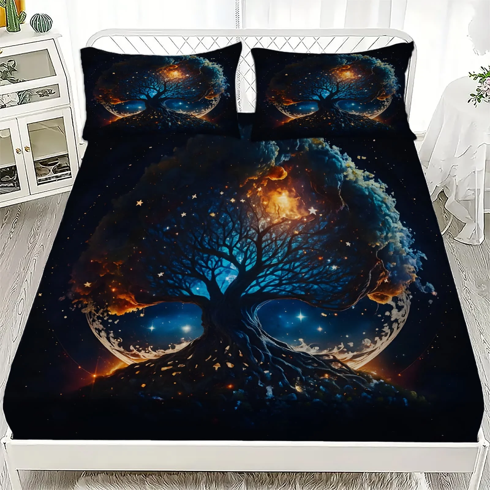 1 Stück Cosmic Tree of Life Print Spannbettlaken mit tiefen Taschen, elastischer Matratzenbezug, Einzelbett, Doppelbett, Queen-Size-Bett, King-Size-Bett, Schlafzimmerdekoration
