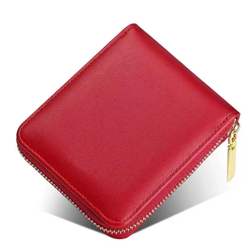 Porte-monnaie de style court avec fermeture éclair pour femme, motif litchi, porte-monnaie à fente multiple, grande capacité, mode