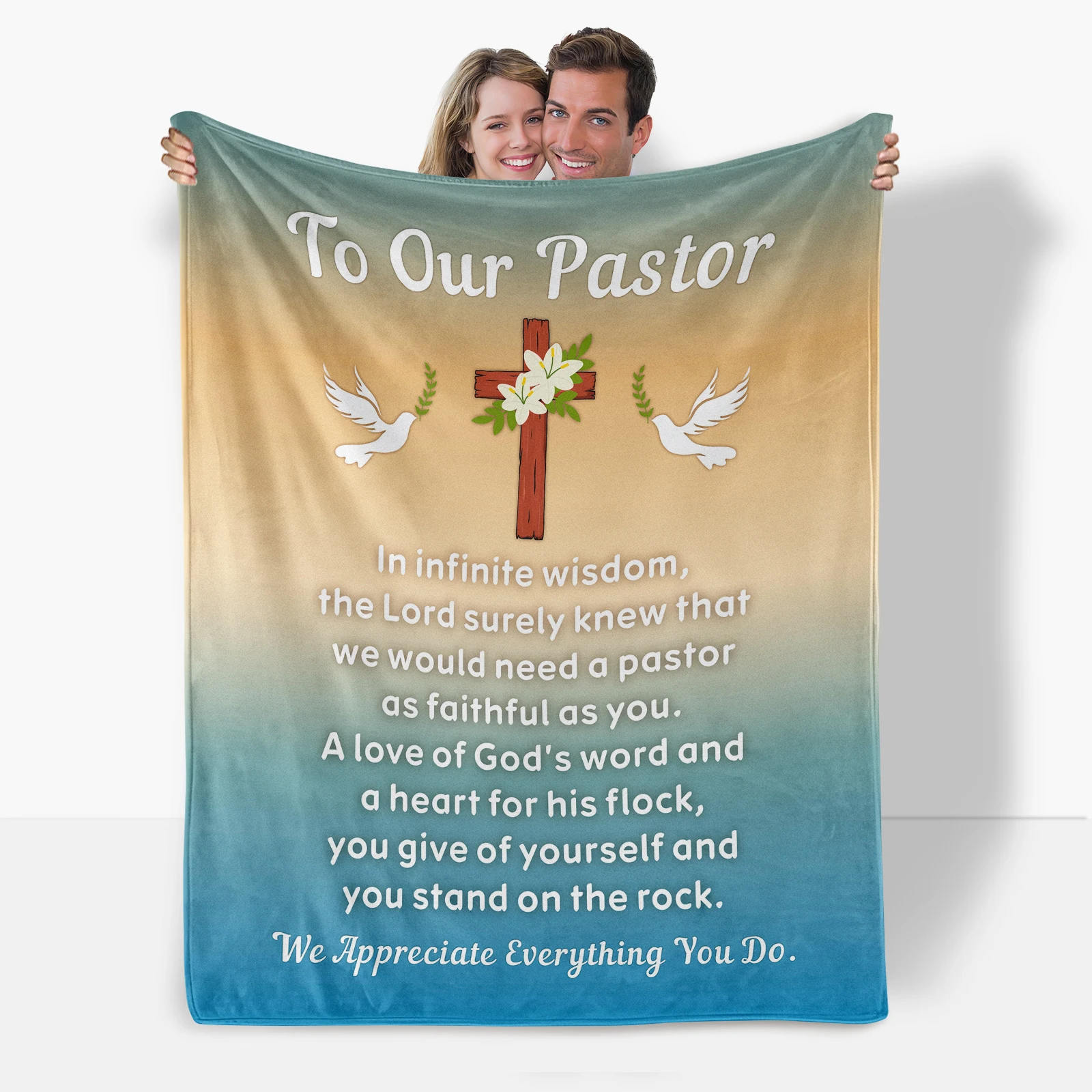 Gratitude Themed Flannel Blanket With Religious Elements Featuring Heart Text To Express Love And Appreciation To Your Partner