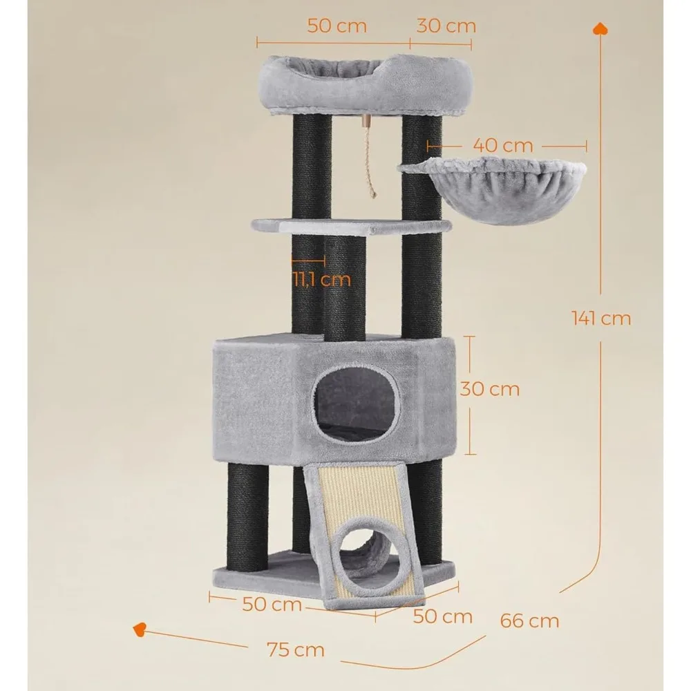 برج قطط كبير من القطيفة مع كرسي سلة، وكهف احتضان، وأوضاع ملفوفة سميكة لراحة إضافية