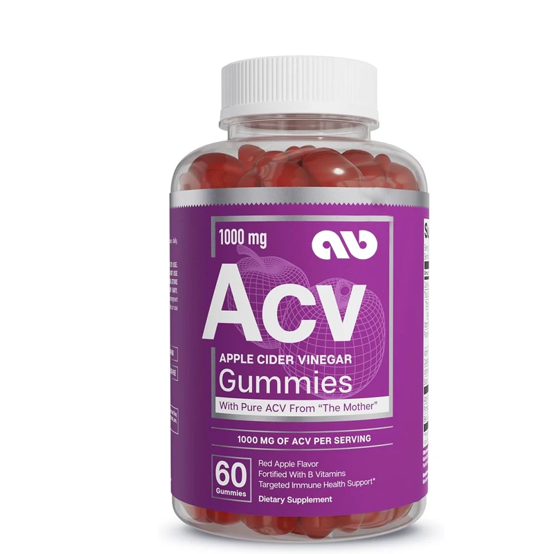 

Apple cider vinegar gummies - Natural source, vegetarian ACV with folic acid and vitamins B6 and B12, 60 gummies