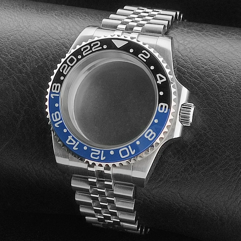 جديد 40.5 مللي متر GMT صالح NH-34 حافظة فضية يمكن أن تدور في كلا الاتجاهين الياقوت ساعة مقاومة للماء أجزاء الساعة الملحقات