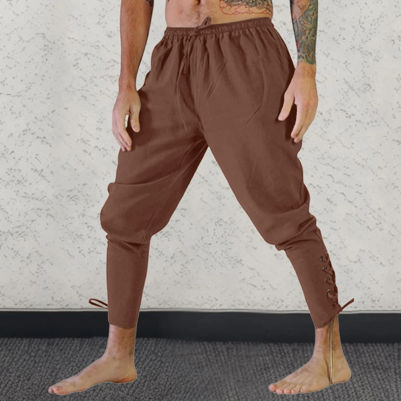 

Medieval Renaissance Mens Long Pants Gothic Retro Ankle Banded Leggings Pants Drawstring Slacks Pirate Cosplay Costumes Pants